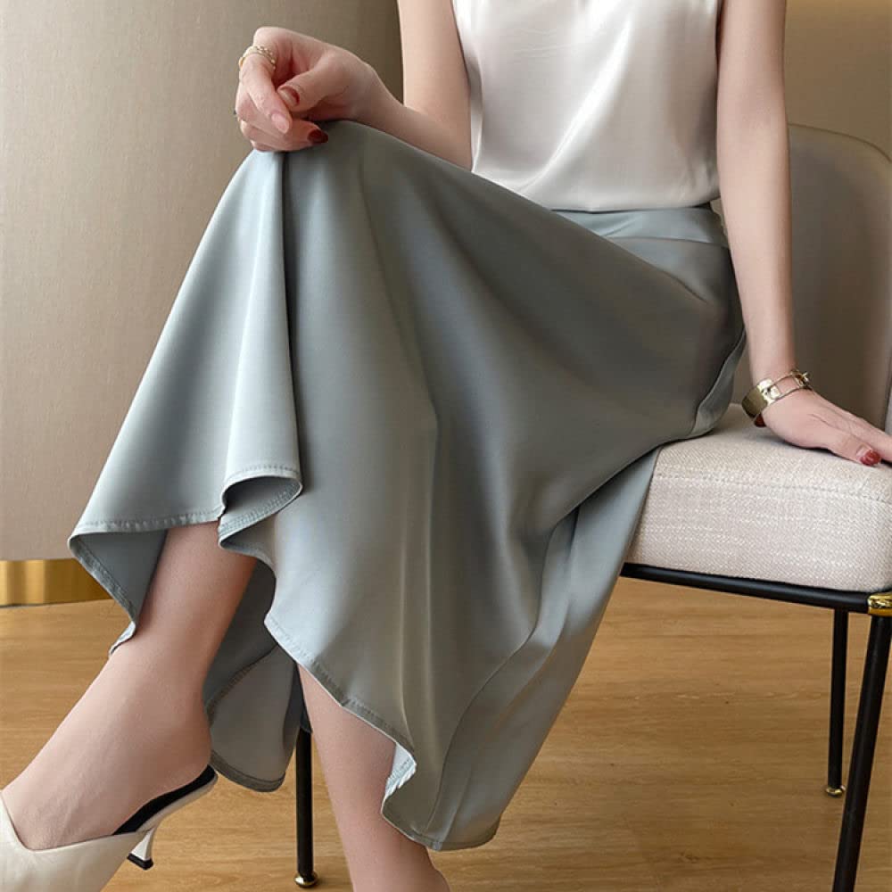 OZEO Röcke,Damen-Satin, Einfache Midi-Röcke, Dünn, Hohe Taille, Hüften, Umwickelter Fischschwanzrock, Salbeigrün, Schmal, A-Linie, Swing, Geraffte, Fließende, Elegante, Lange Röcke Für Mädchen,