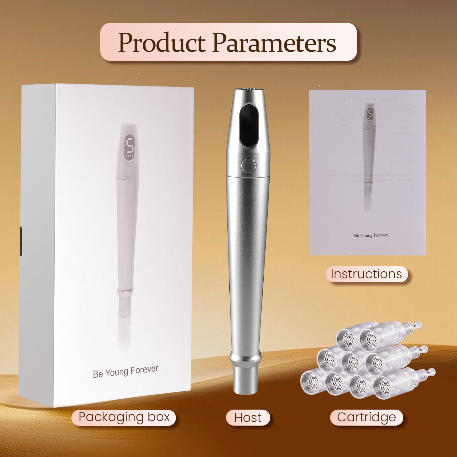 Microneedling Stift Hautpflege Derma Pen 5 Geschwindigkeiten Microneedle Beauty Pen mit LED Bildschirm für Gesicht Porenstraffung und Hautverjüngung für Männer Frauen Heimgebrauch Silber