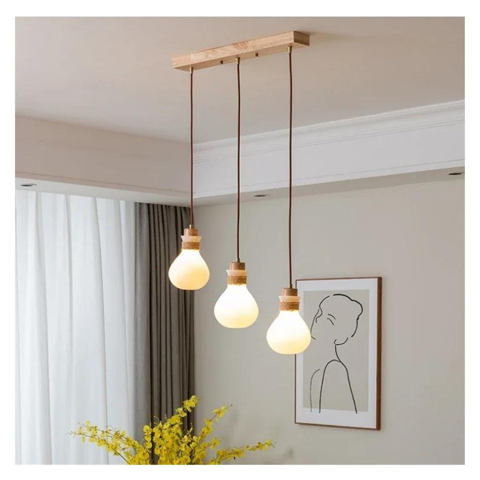 Genérico Lámpara de techo, Lámpara colgante de cuerda cáñamo for techo, for sala estar, dormitorio, comedor, cocina, decoración del hogar(Long-3 heads)