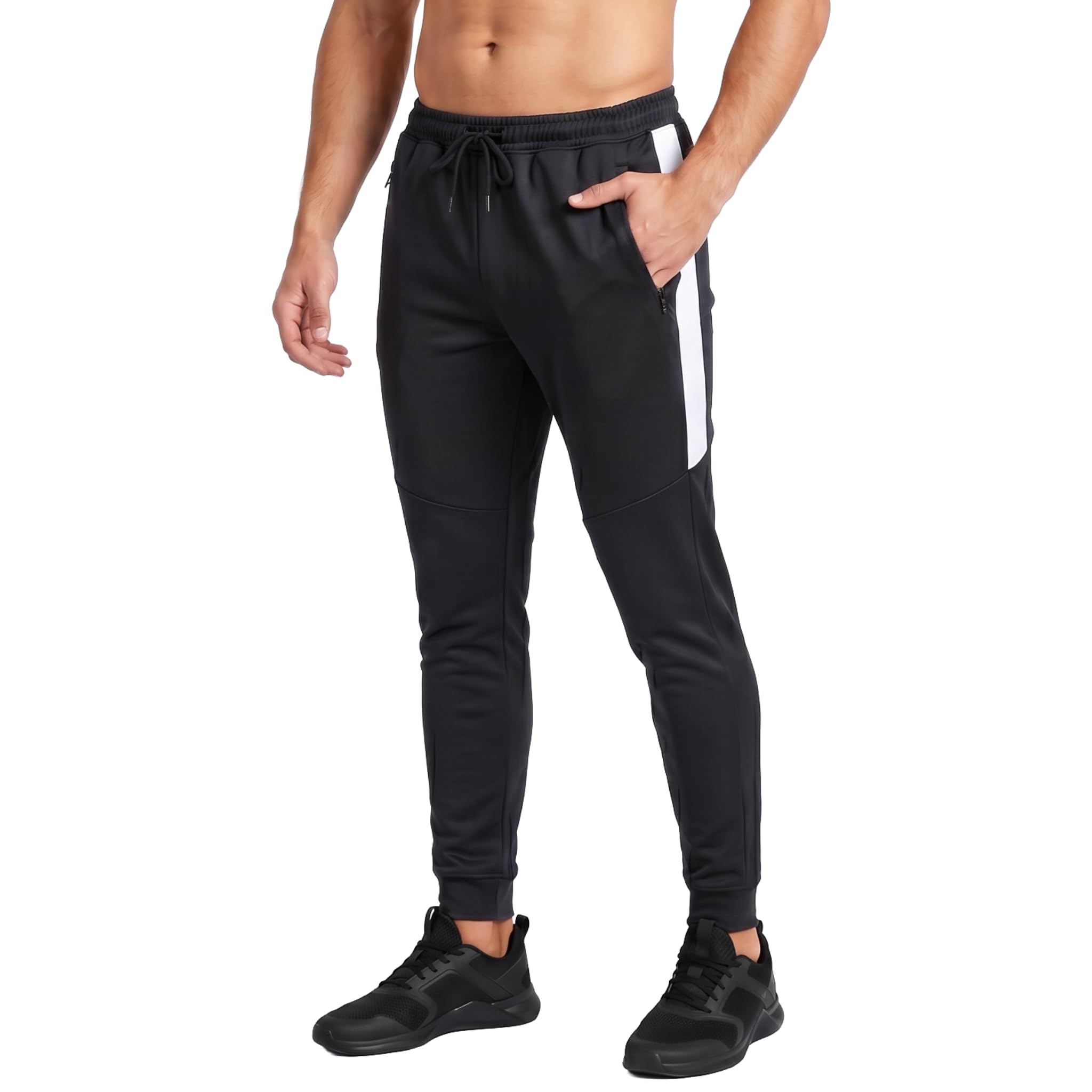 Sixsigma Sports Men's Black With White Stripe Tracksuit Bottoms Gym Slim Fit Trousers - Quick Dry Joggers Bottoms For Running, Casual, Gym & Sports Trousers For Activewear (Small, )