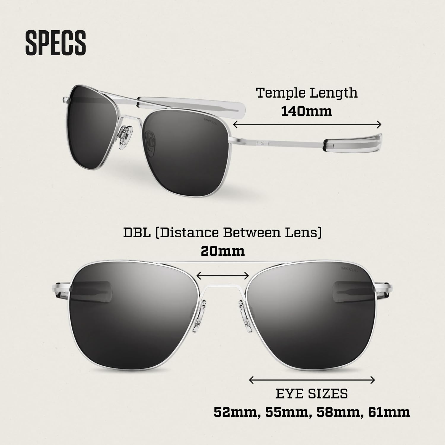 Randolph Eyewear Aviator Sunglasses for Men and Women – Classic Aviator Glasses Non-Polarized and Matte Chrome Frame, UV Protection Sunglasses Made to Last a Lifetime (Military Special Edition) image 6