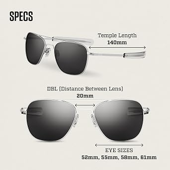 Randolph Eyewear Aviator Sunglasses for Men & Women Non-Polarized & Polarized Lenses, Matte Chrome UV Protection Sunglasses