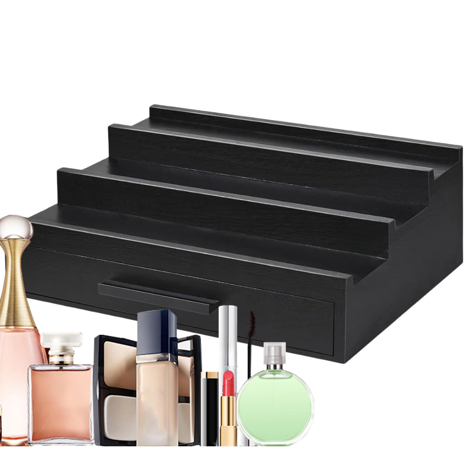Perfume nizer - 3-poziomowa taca zapachowa, czarny, drewniany pojemnik z szufladami na wodę kolońską i zegarki, elegancki uchwyt zapachowy do łazienki i sypialni