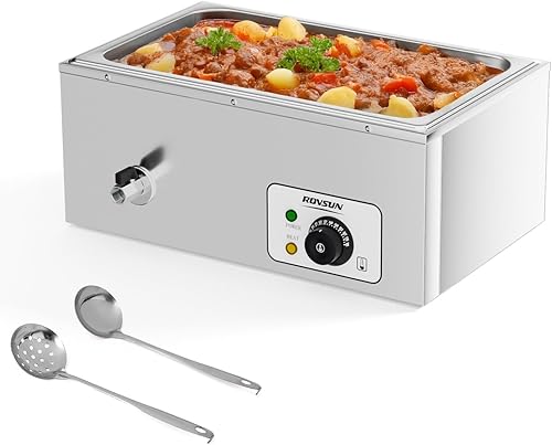 ROVSUN Calentador de alimentos comercial de 21 cuartos de galón, calentador eléctrico de acero inoxidable de 110 V Bain Marie, mesa de vapor con