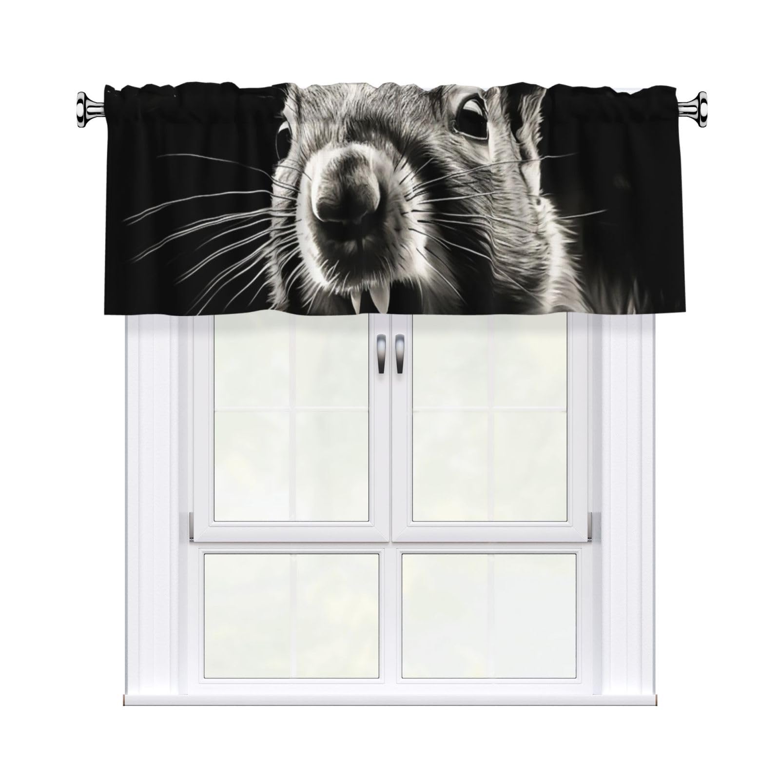 HJKJKKJ Window Valance 137x 46 CM Kitchen Curtains Squirrel Opens Its Mouth Valances for Windows Vintage Short Window Curtains Farmhouse Rod Pocket Decorative Curtain Valance for Bedroom Bathroom