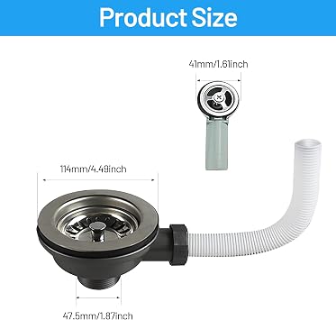 Kitchen Sink Waste Kit Sink Overflow Kit 114mm Sink Overflow Pipe Round Stainless Steel Drain Trap for Kitchen Sink Cabinet Drainage Accessories