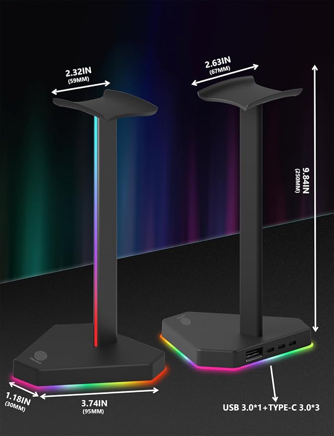 Soporte para auriculares gaming con RGB y puertos USB-C miniatura 6