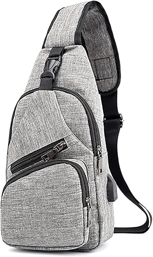 Miniatura 2 de Bolso bandolera para mujeres y hombres, mochila deportiva, bolsas de hombro, bolsa de viaje, senderismo, bolsa de pecho de moda con USB, C-gris,