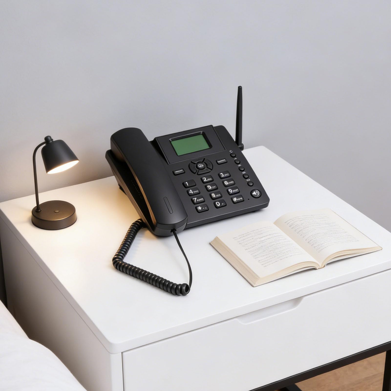 XUMIUZIY Teléfono de Escritorio Clásico Inalámbrico Cuatribanda gsm, Tarjeta SIM Dual, Soporte Red 2G, Teléfono Inalámbrico Fijo con Antena, Radio, Despertador, Manos Libres, para