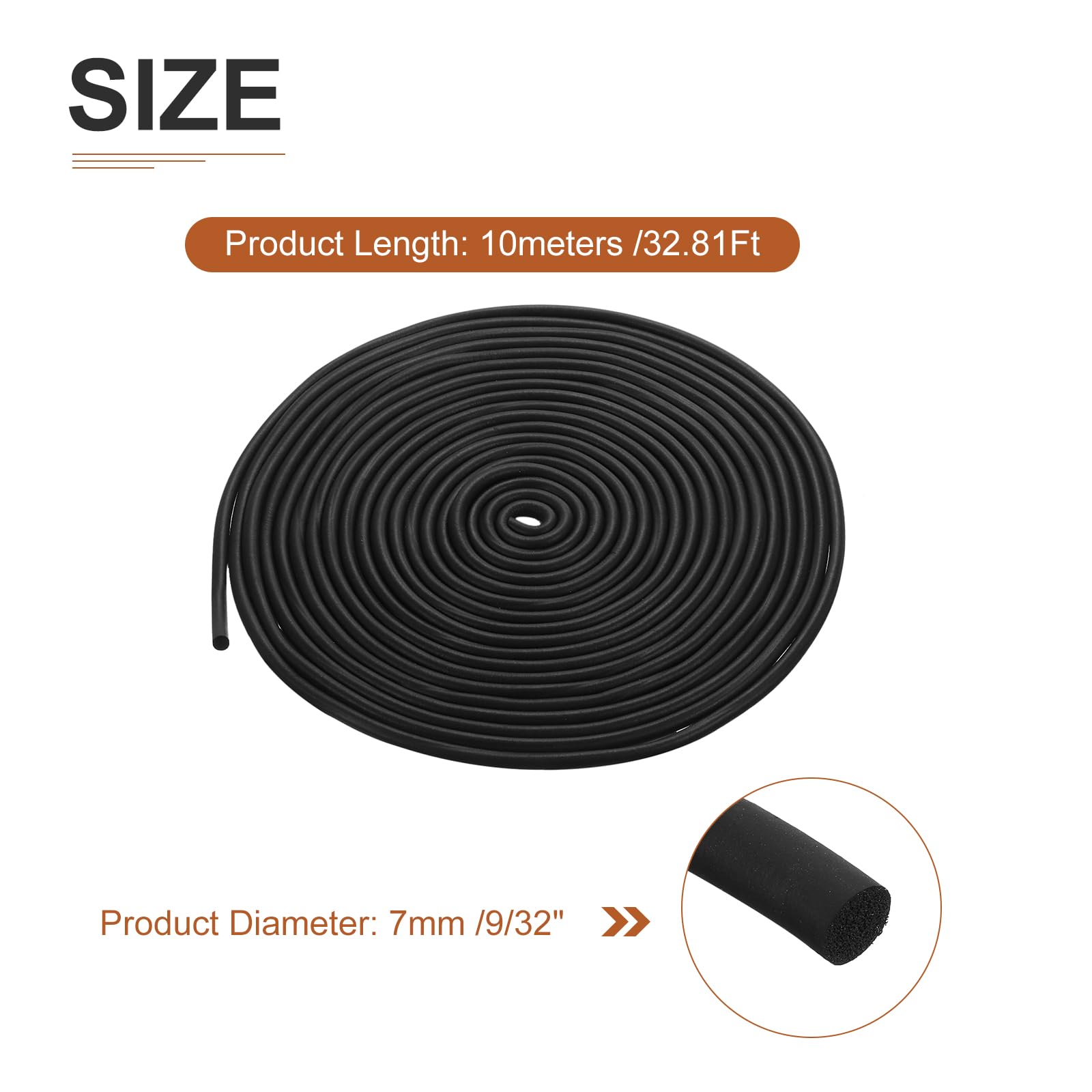 DTGN 7mm x 10meters(DXL) Foam Rubber Weather Seal Strip, 1Pack, Good for DIY Furniture - Image 2