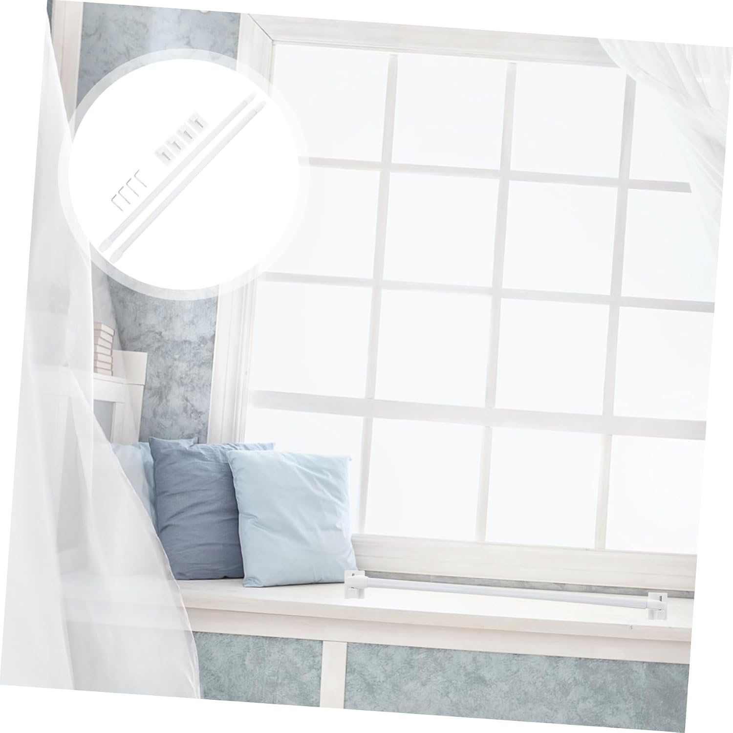 2pcs Adhesive Extendable Curtain Rods, Small Plastic White