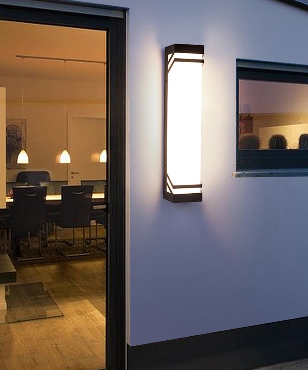 Wandleuchte für den Außenbereich, schwarz, lang, quadratisch, LED, mit weißem Acrylschirm, Veranda-Beleuchtung, dimmbar, Wandbeleuchtung für den Außenbereich, wasserdicht, für Leuchten von C