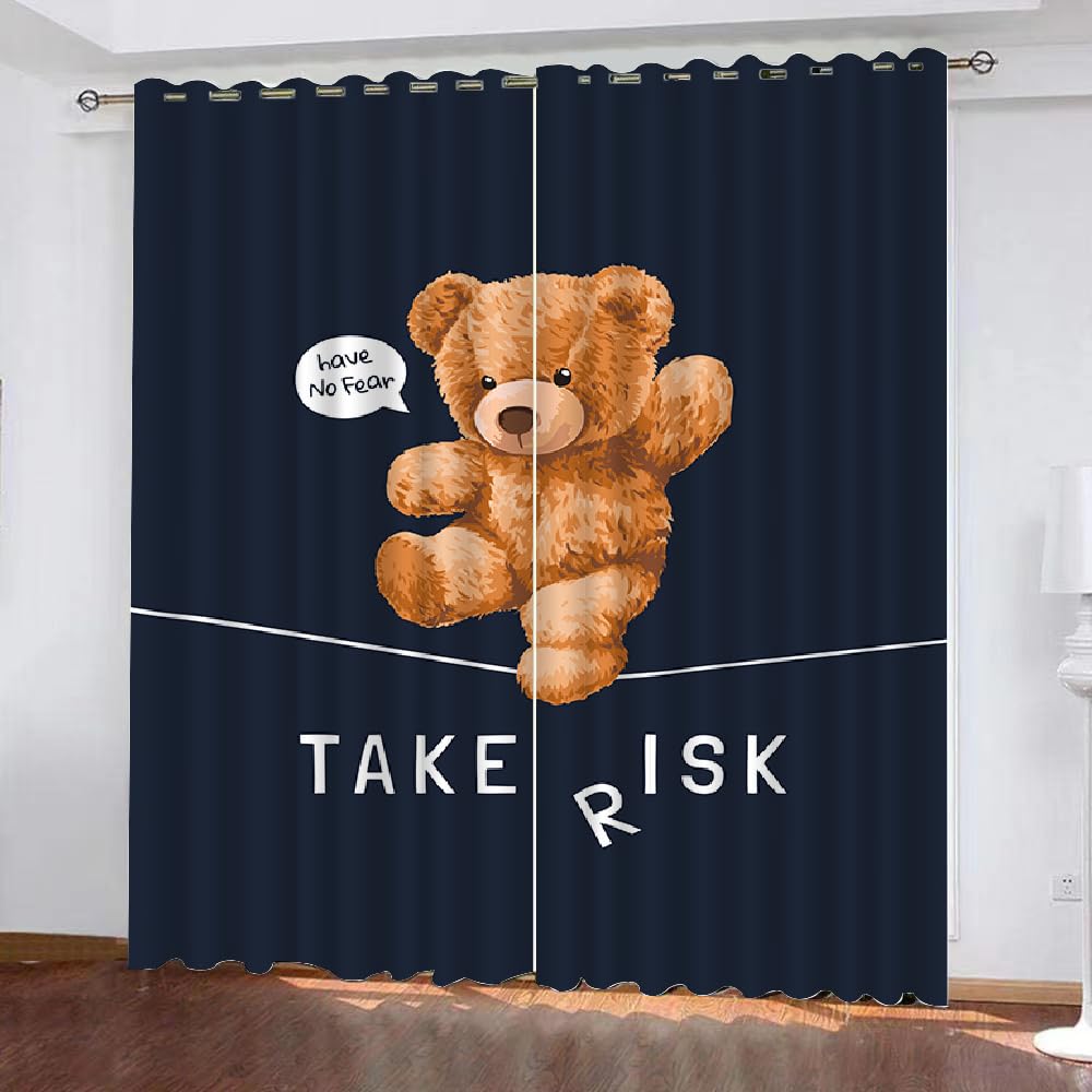 MARBRE 3D Bear Blackout Curtains Polyester Fabric 2 Panels 107x160cm Thermal Insulated Room Darkening Eyelet Curtain Animal Bear Window Drapes for Home Decoration(Image 23-11)