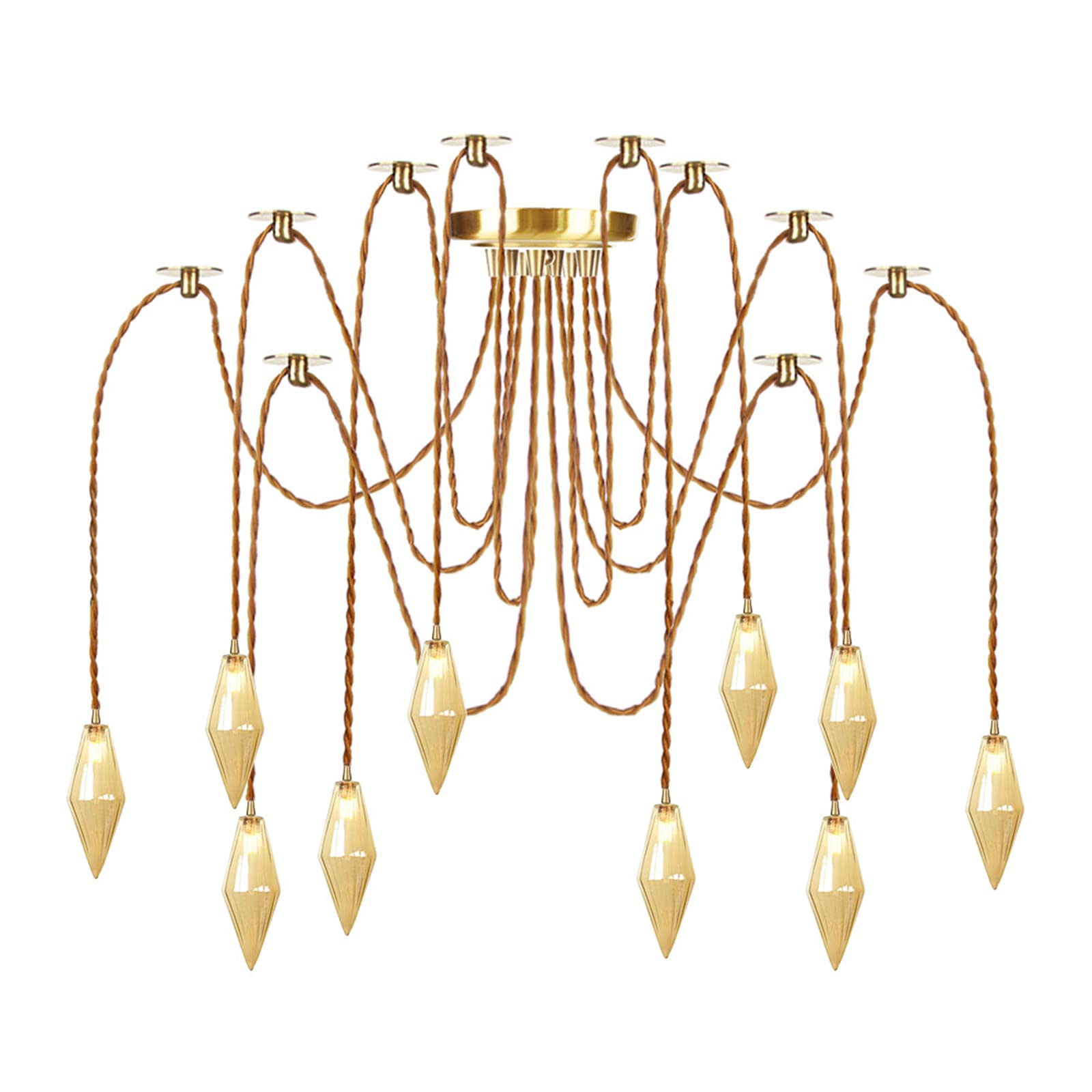 Lustre moderne en laiton doré à 10 lumières avec suspension réglable en hauteur