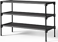 Kitsure 3-Tier Stackable Shoe Rack Organizer, 27.5" Wide Non-Woven Shelves for Closet, Entryway, Garage - Black Shoe Storage Shelf