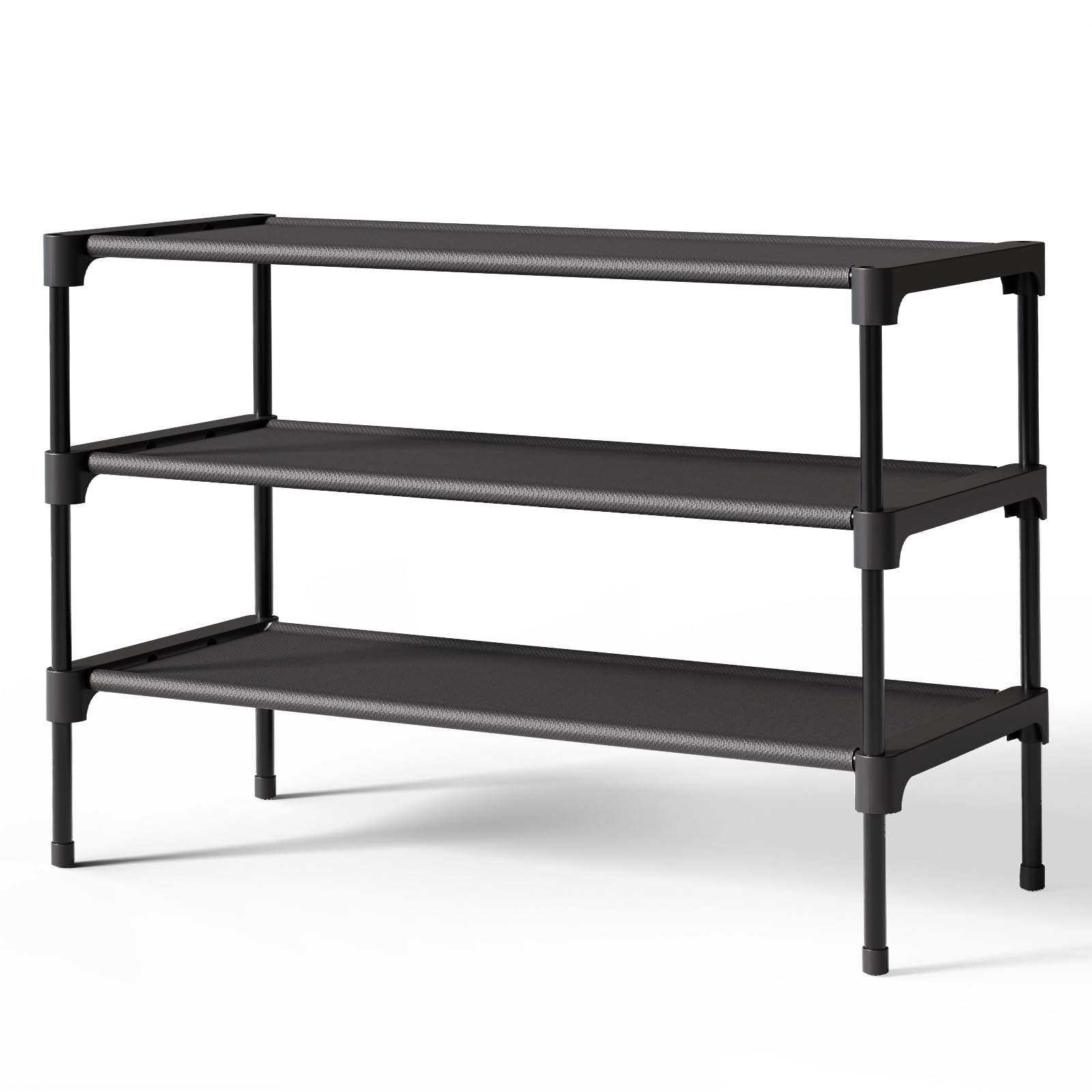 Kitsure Shoe Rack - Non-Woven Shoe Rack Shelf, Shoe Organizer for Closet, Entryway, Garage & Corridor, Stackable Shoe Shelves, 27.5" Wide - 3 Tier, Black