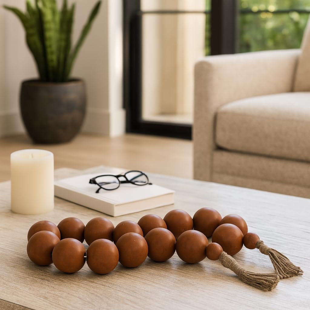 Decorative Beads with Tassels Ecomix & Jute Material Bartholomew Style Home Office Bedroom Decor - 3" Brown