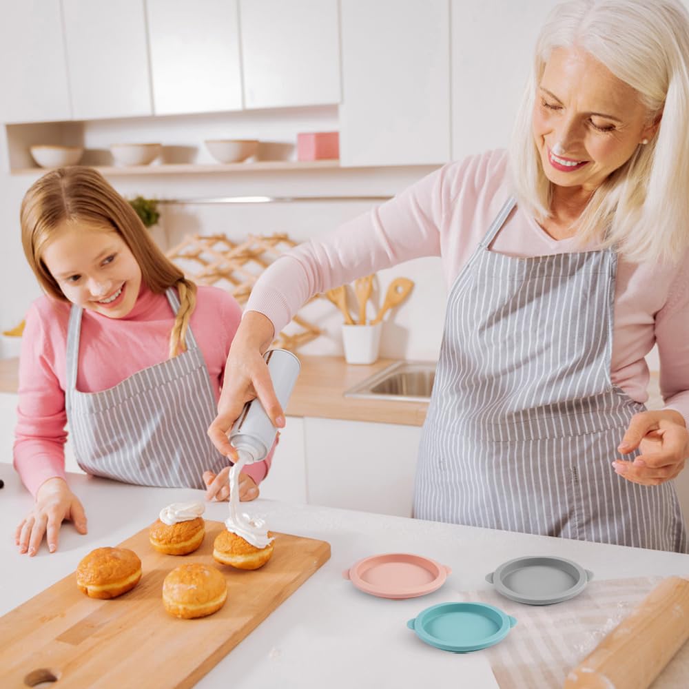 6 Piezas Molde Silicona Huevos Freidora de Aire con 2 Cepillo de Silicona, 10 cm Molde Redondo de Silicona para Tartas, Recipiente Air Fryer para Tapas de Muffins, Tostadas, Sándwiches