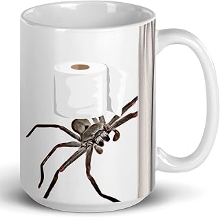 Funny Australian Huntsman Spider Toilet Paper Mug - Large Size 15oz White Ceramic Pet Portrait Coffee Cup Novelty Gifts for Spider Lovers
