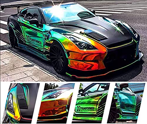 Autofolie Chrom -Verpackungsfilm Regenbogen Vinyl -Wrap -Holographie -Autoaufkleber niedriger anfänglicher Tack -Klebstoff Auto Folie(Green,50CM X 135CM)