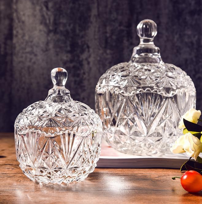 Glass Candy Dish Candy Jar with Lid Decorative Candy Bowl Crystal Covered Candy Storage Food Jars Container Organization for Home Party Wedding Display (Transparent) - Image 8