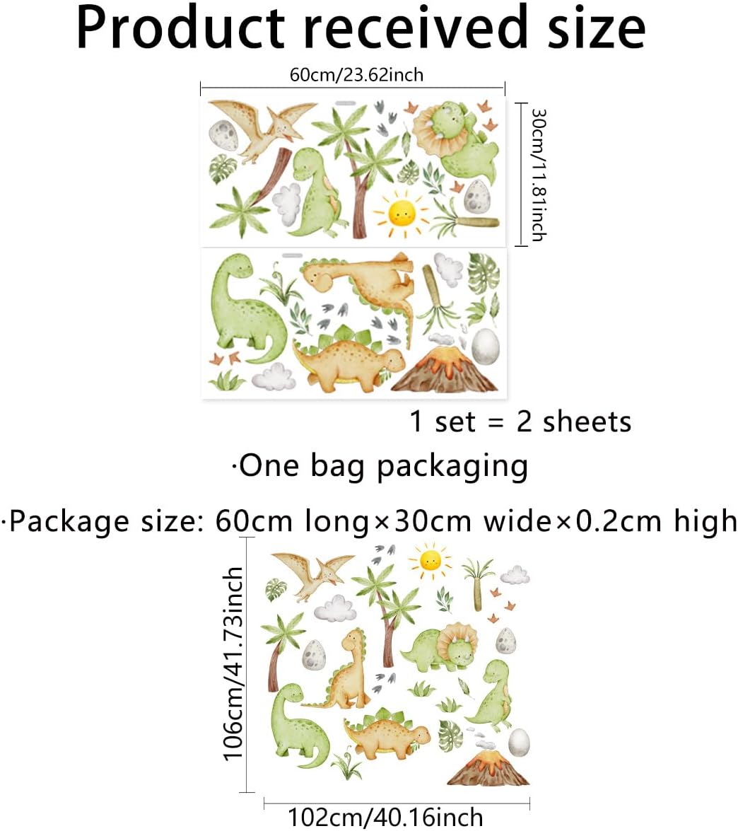 Runtoo Boho Dinosaur Wall Decals Dino Tropical Plants Wall Stickers Nursery Room Decor for Girls Bedroom Kids Room Classroom
