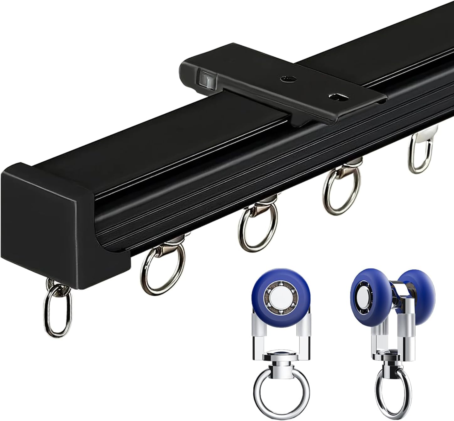 Ceiling Wall Mount Room Divider Curtain Track Rods, Heavy Duty Ceiling Track for Room Dividers Living Room Bedroom for Curtains with Rollers Hooks Clips (Black, 14.1FT(430CM）)