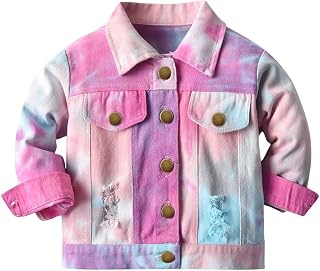 Toddler Boys Jean Jacket for Girls Tie-dyed Denim Jacket Long Sleeve Button Down Ripped Denim Coat Spring Fall Outwear