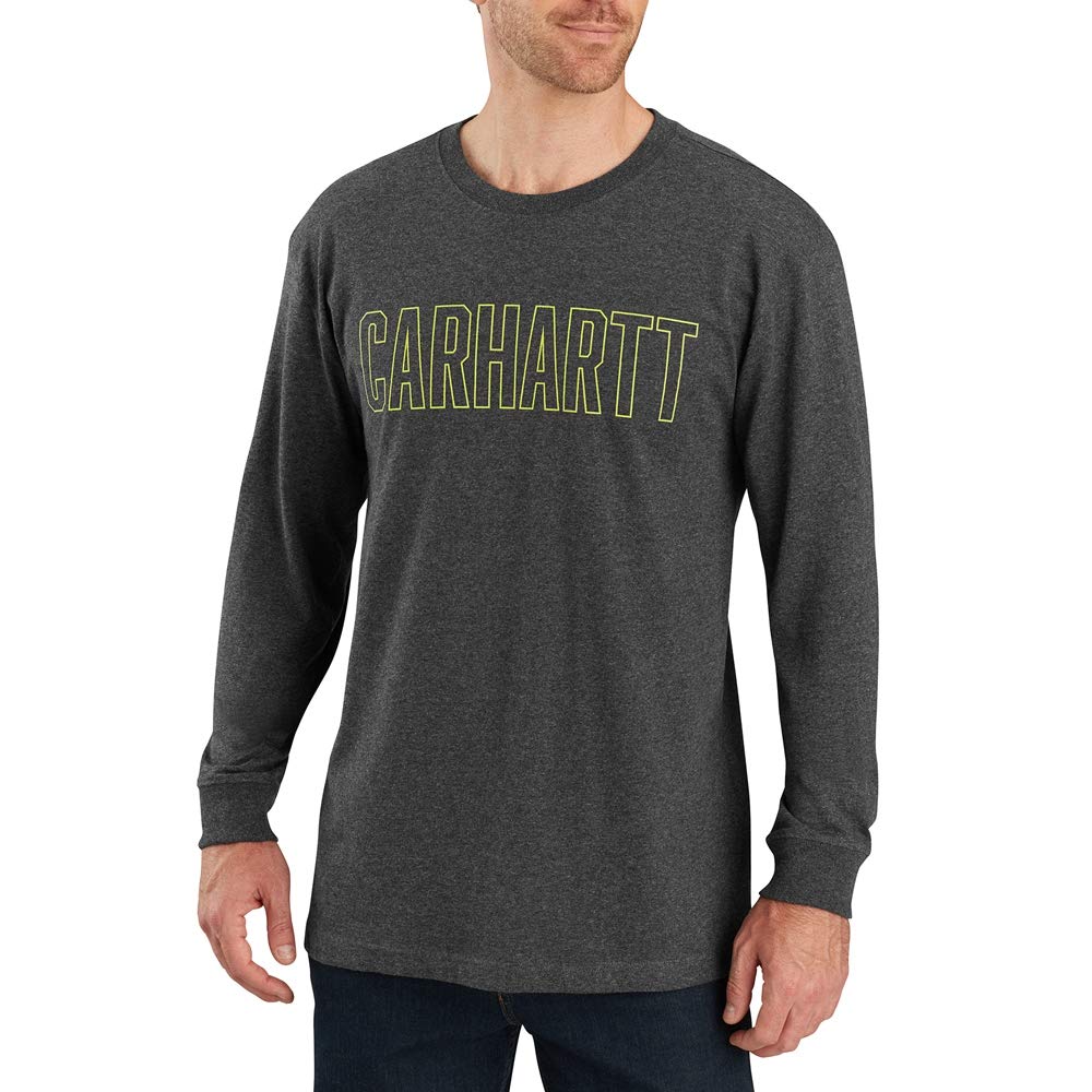 Carhartt Men's Carbon Heather Relaxed Fit Heavyweight Long-Sleeve Logo Graphic T-Shirt, Xs