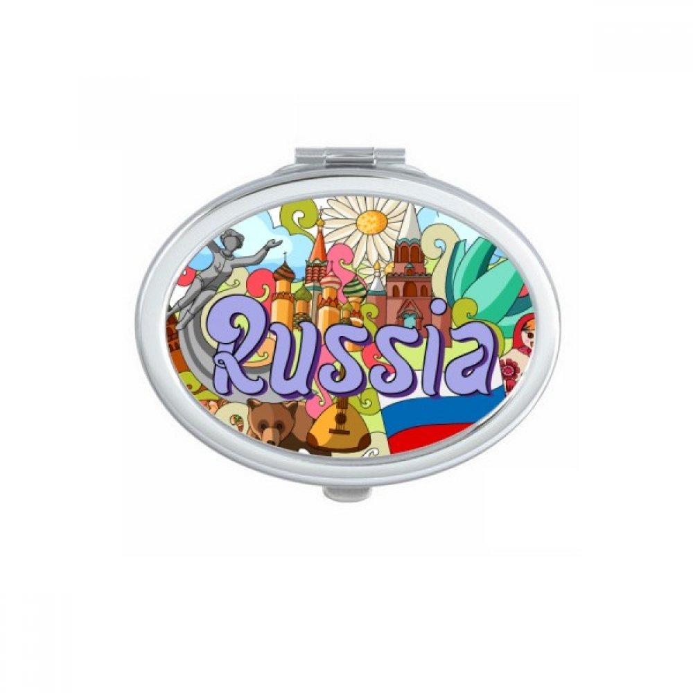 DIYthinker St Basil's Cathedral Lenin Mausoleum Russia Graffiti Oval Compact Makeup Pocket Mirror Portable Cute Small Hand Mirrors Gift Multicolor