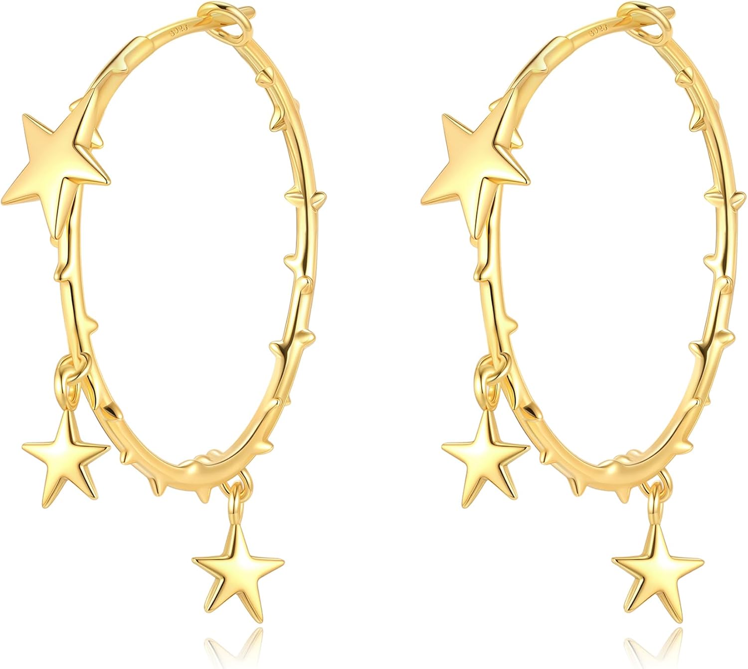 Small Star Hoop Earrings for Women 925 Sterling Silver Post 14K Gold Plated Lightweight Mini Spike Thin Hoop Earrings