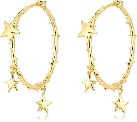 Simple Mini Star Dangle Small Hoop Earrings for Women | 925 Sterling Silver Post, 14K Gold or Silver Plated, Hypoallergenic, Lightweight , Tiny Spike Thin Hoop Earrings