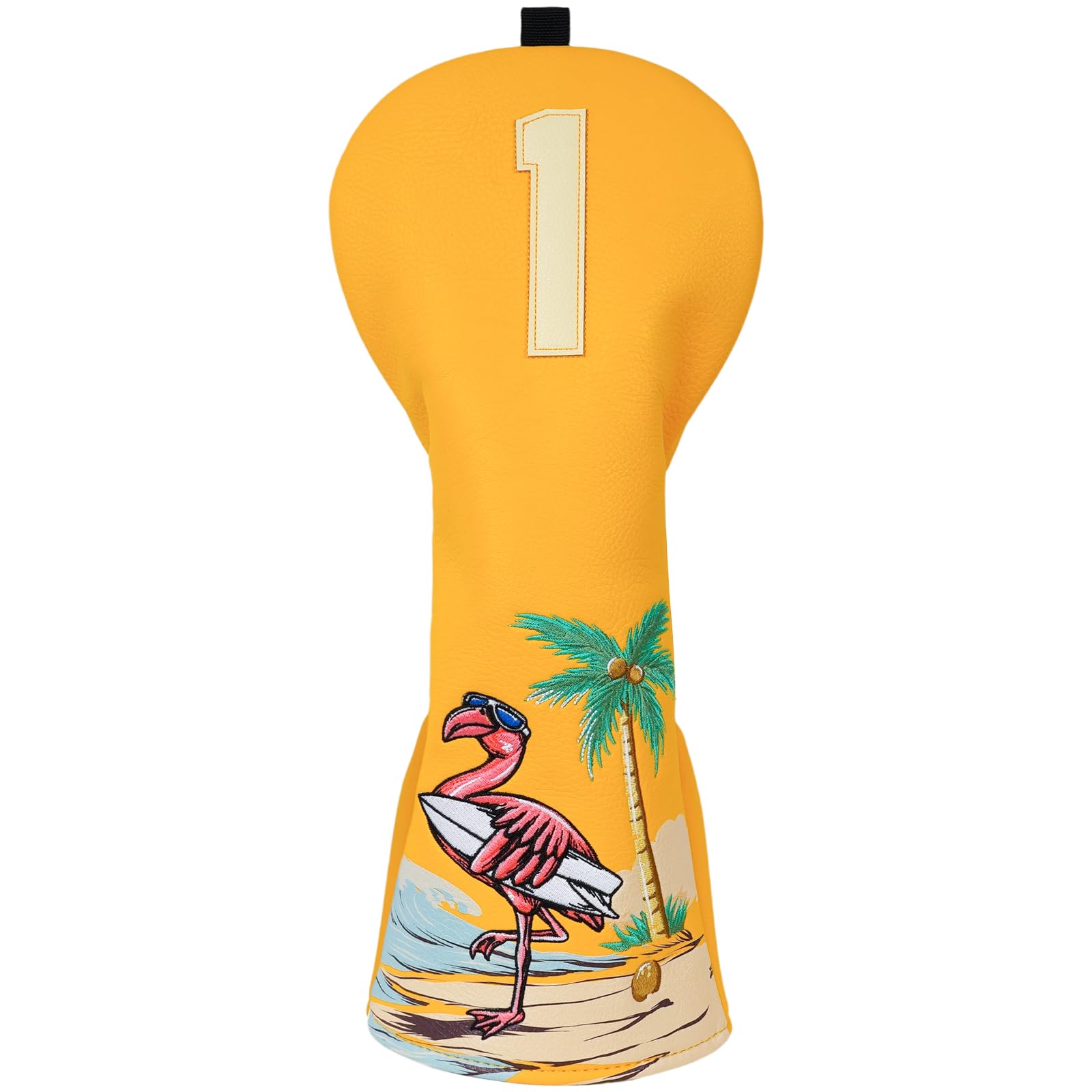 LZFAN Golf Club Covers Surfing Flamingo for Woods and Drivers Funny Driver Fairway Hybrid Headcover Coconut Tree Embroidery (Driver)