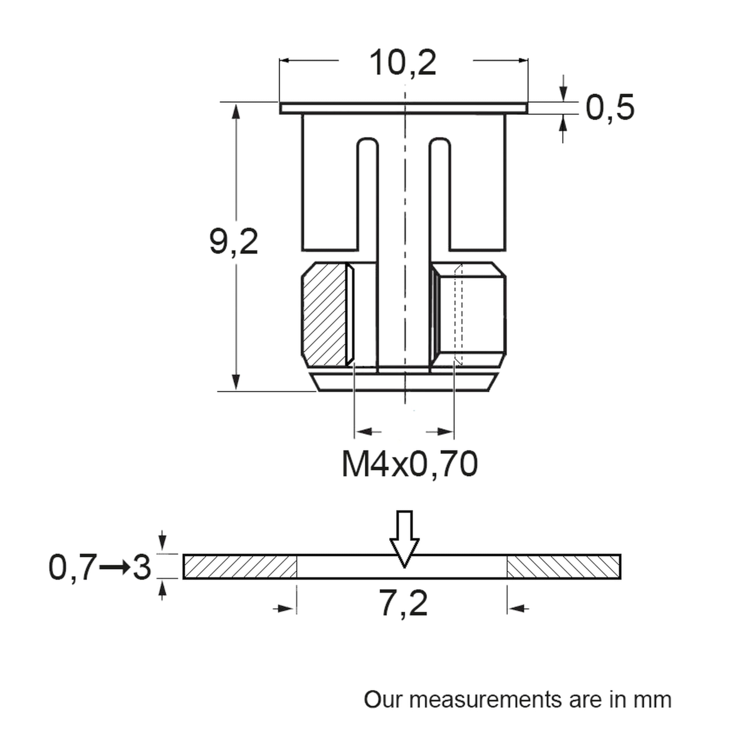 Restagraf - Écrou Cage M4 - 0.70 - Acier - Montage sans Soudure - Fixation Métallique pour Carrosserie, Support ou Panneau - Réf.1142 - Sachet de 30