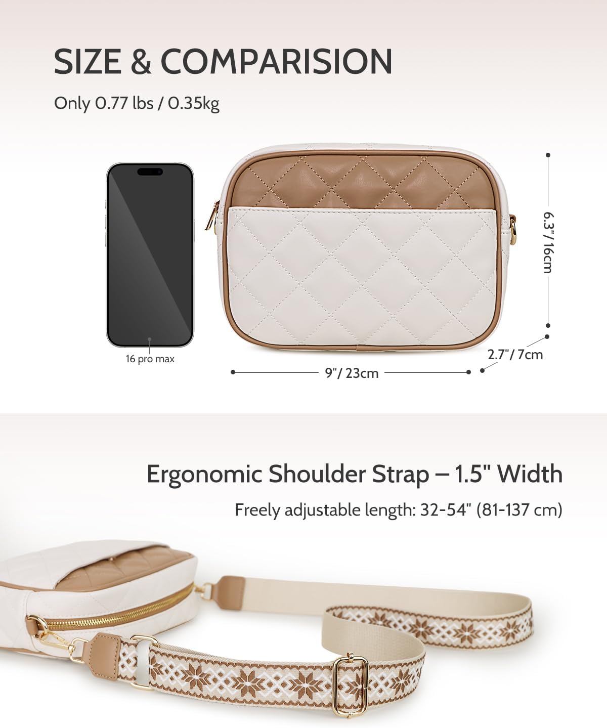 Prite Quilted Crossbody Purse for Women, Vegan Leather Bag with Shoulder Strap, Small Purse with Card Slots - Image 4