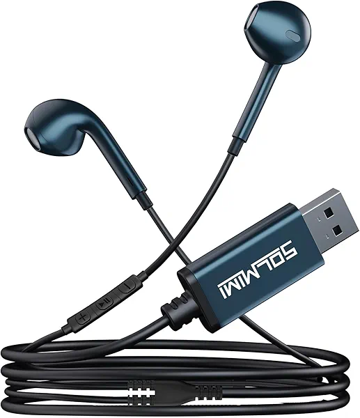 SOLMIMI USB Earbuds with Microphone for PC Laptop, 2M/6.5ft USB-A Headset Headphone with Microphone for PC Computer Laptop PS4 PS5 Notebook Desktop Office Home with Volume Control& Mute