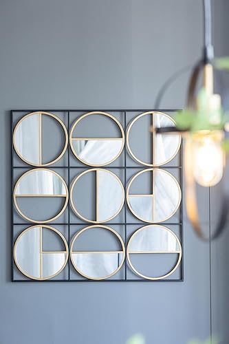 Espejo de pared negro con cuentas de metal ecléctico de 35.6 pulgadas con diseño contemporáneo para dormitorio, sala de reuniones y entrada