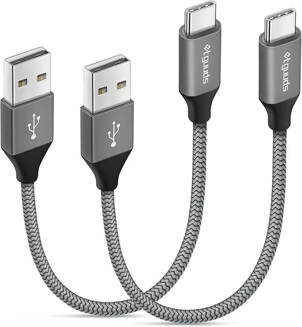 etguuds [2-Pack/0.15M] Extra Short USB C Cable, USB A to Type C Fast Charger Charging Lead Nylon Braided Compatible with Samsung Galaxy S20 S10 S9 S8 Plus S10E, Note 10 9 8, A20E A70 A50 A40 (Grey)
