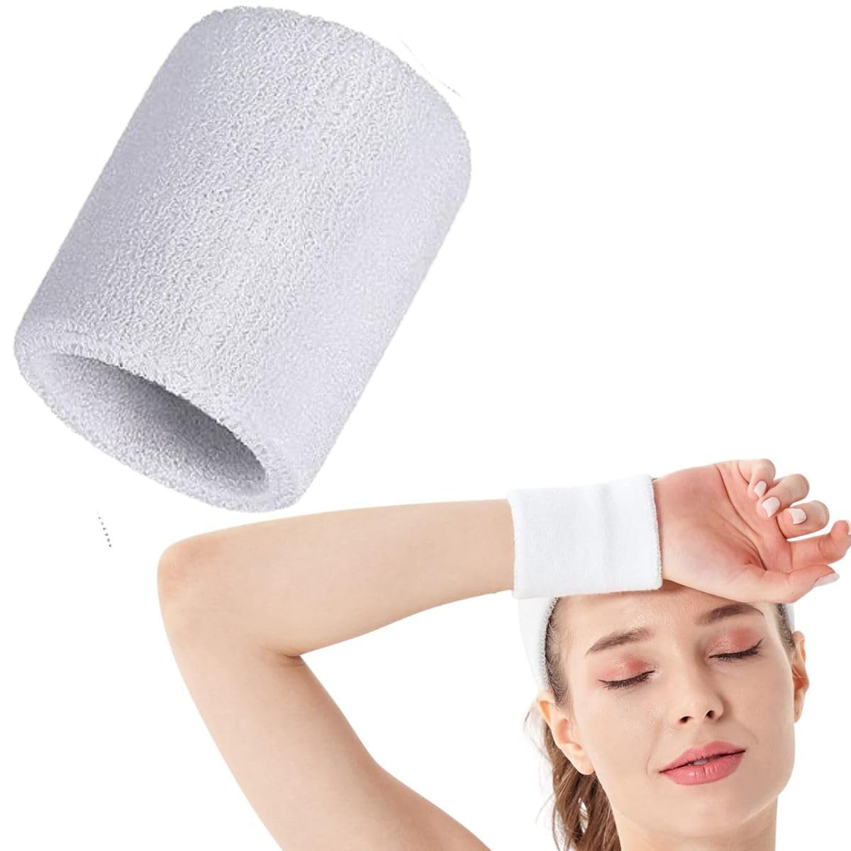 Soft Cotton Wrist Sweatband | Strechable High absorbtion Sweat Bands Hand Band Towel for Men Women Tennis Badminton Cricket Yoga Pilates (1 Piece, White)