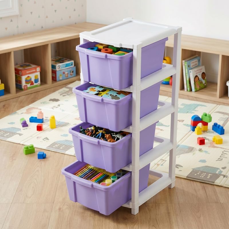 Image of Kavira Plastic Drawer Storage Tower - Space Organizer|Purple,4 Layer