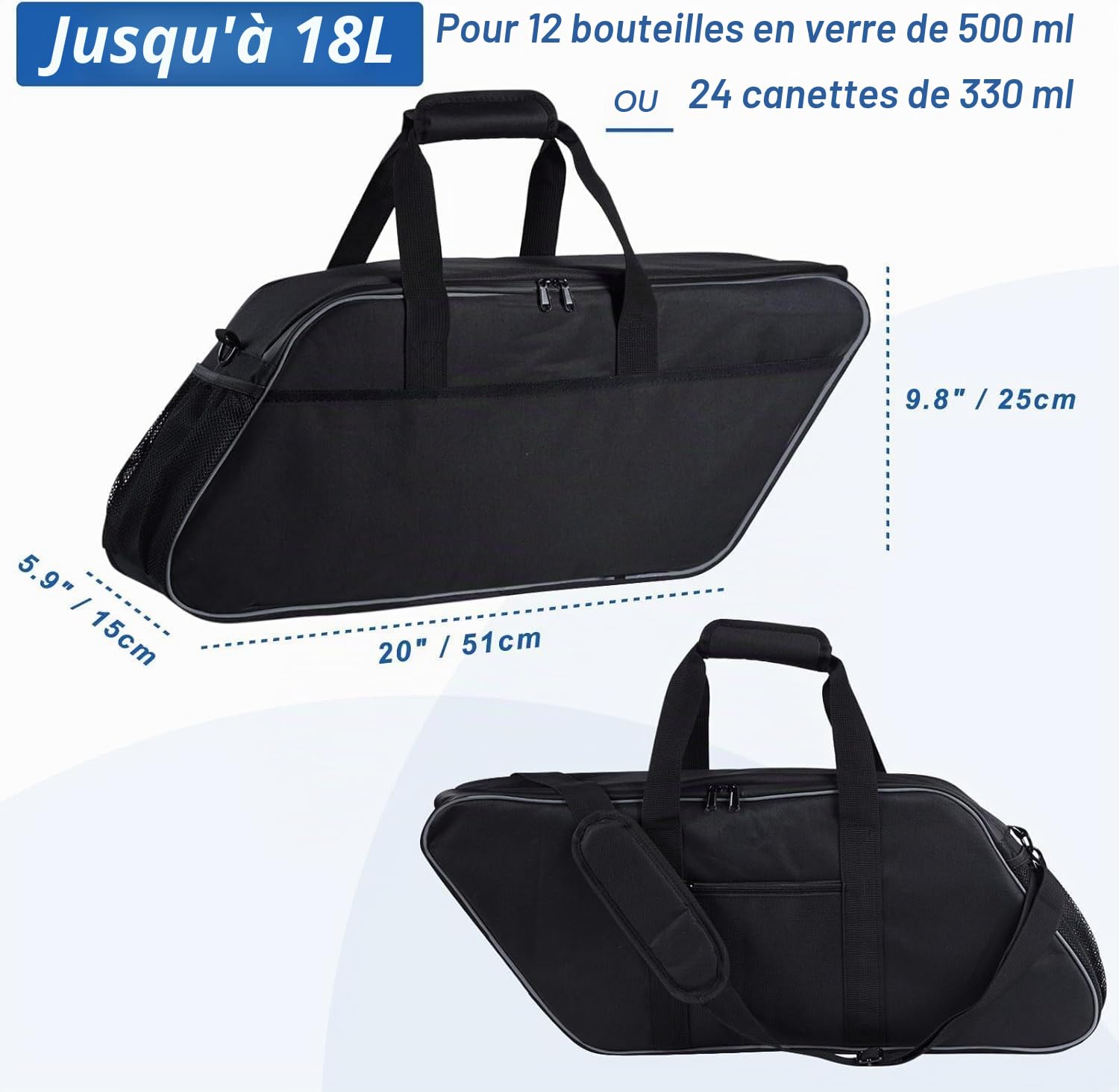 Doublure Isotherme pour Sacoche de Moto, sans Couture, Isolante, pour Touring, Pique-niques, randonnée, Aliments surgelés, Boissons, vin (Noir)