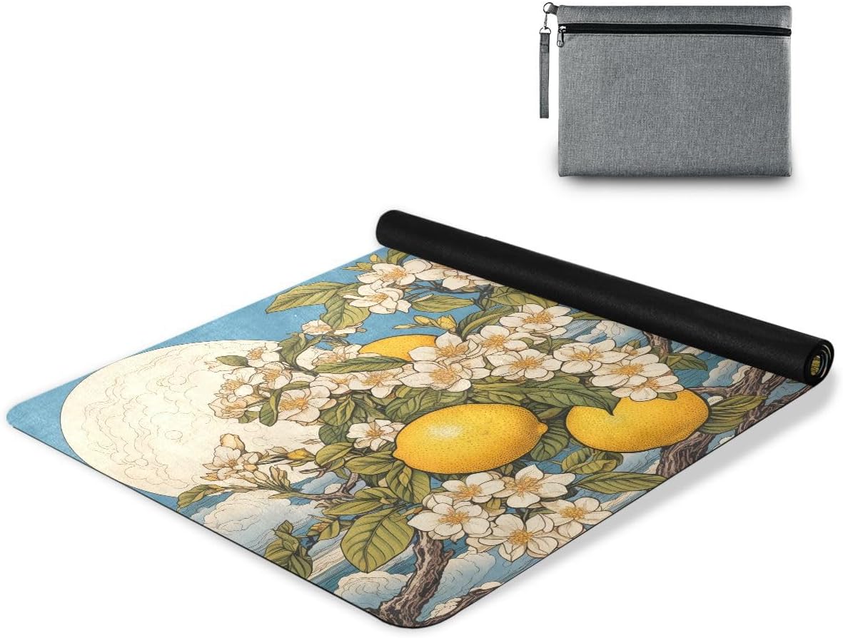 ALAZA Lemon Floral Moon Wave Yoga Mat Non Slip Fitness Exercise Mat, Workout Mat for Yoga, Pilates and Floor Exercises
