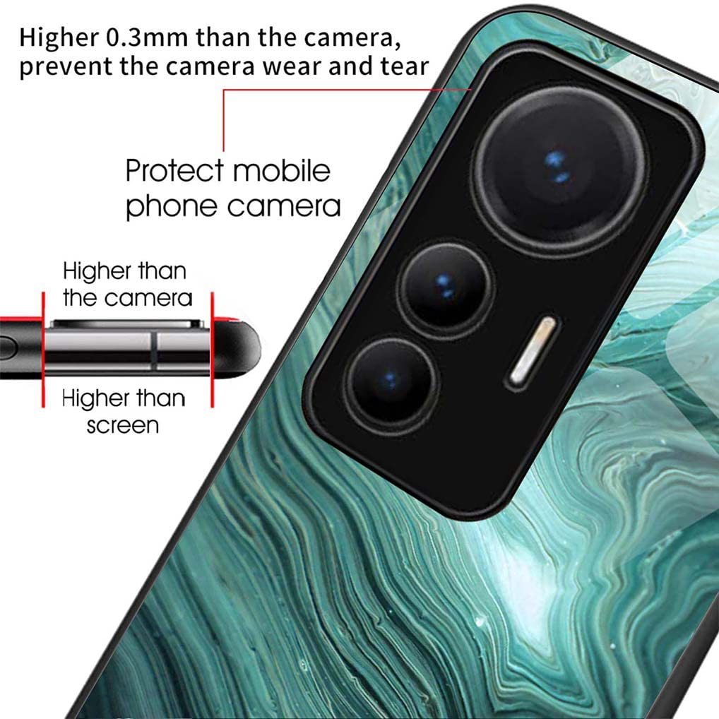 Custodia SEAHAI Per Xiaomi 12T/12T Pro – Cover In Vetro Temperato Con Motivo Dipinto Foglie Verdi, Antiurto, Sottile, Supporta Ricarica Wireless