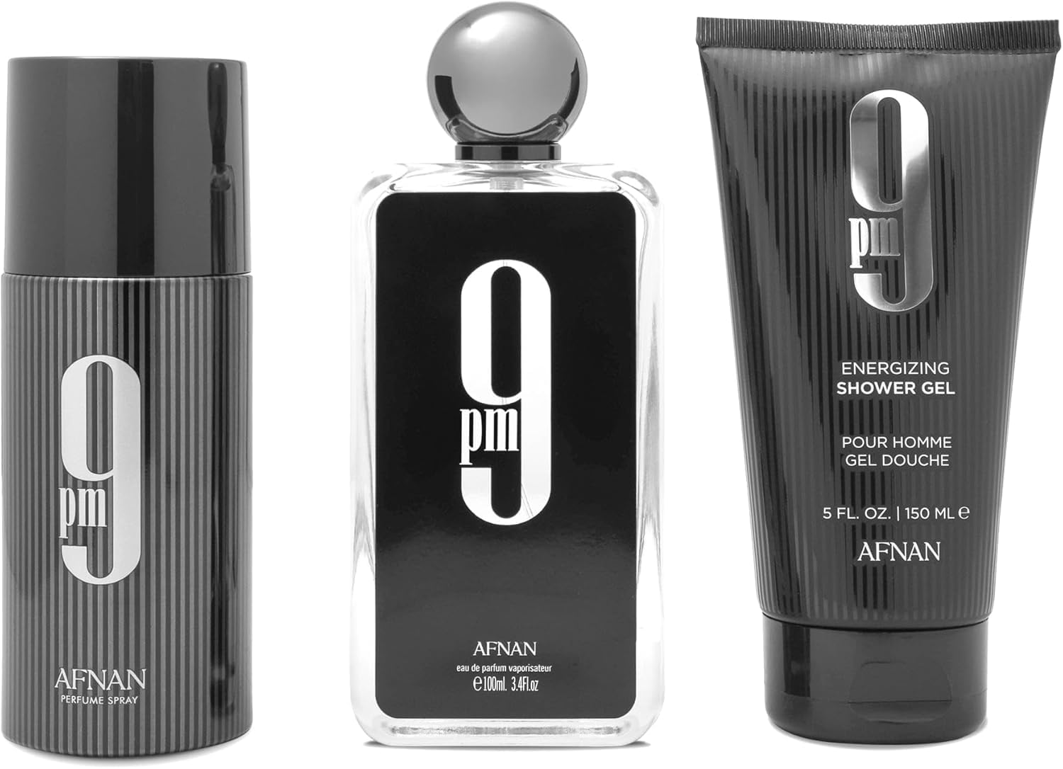 9 pm Set Regalo per Uomo, Eau de Parfum 100 ml, Spray Deodorante 150 ml, Gel Doccia Energizzante 150 ml