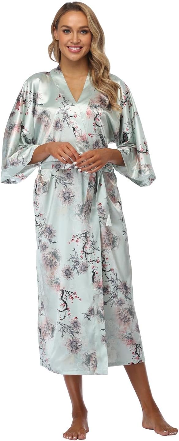 DandyChic Kimono Robes For Women Floral Long Lightweight Silky Sleepwear bridal Dressing Gown - Image 3