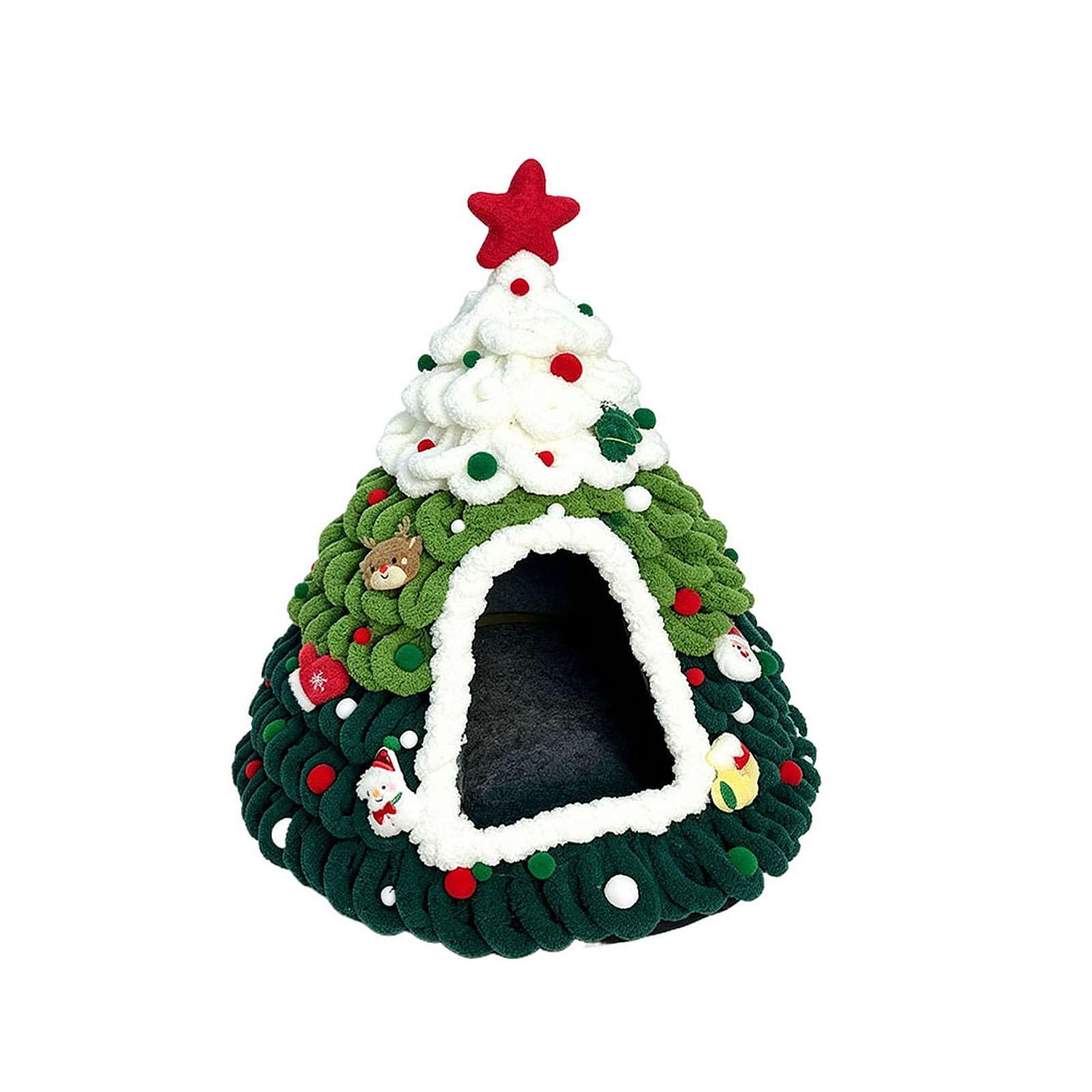 Cuccia per gatti fai da te con albero di Natale, fatta a mano, calda