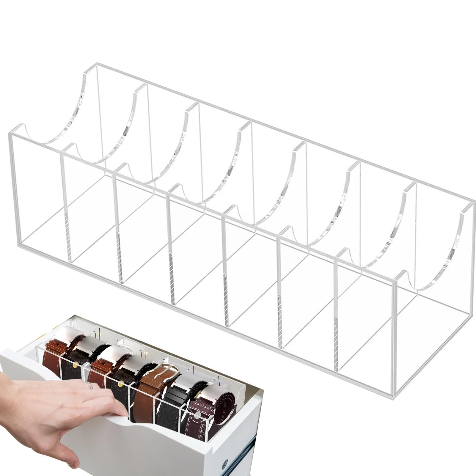 Acrylic Belt Storage Case - Belt Tie Storage Organiser, Transparent Display Case for Belts, Storage Holder with Compartments, Acrylic Organiser for Scarves, Belt Organiser for De