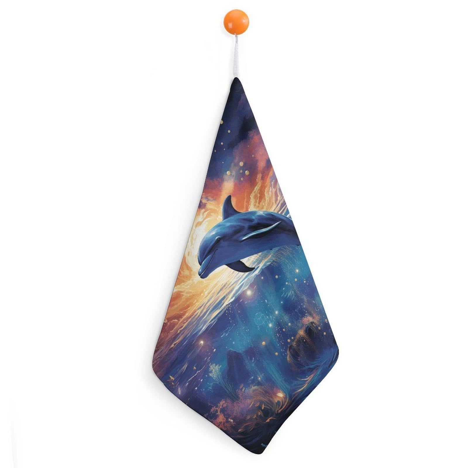 VstaDank Colorful Starry Sky Ocean Dolphin Washcloth with Hanging Loop Quick Dry Microfiber Hand Towel Highly Absorbent Wash Cloth Reusable Makeup Remover Cloth Soft Feel Fingertip Towel for Bathroom