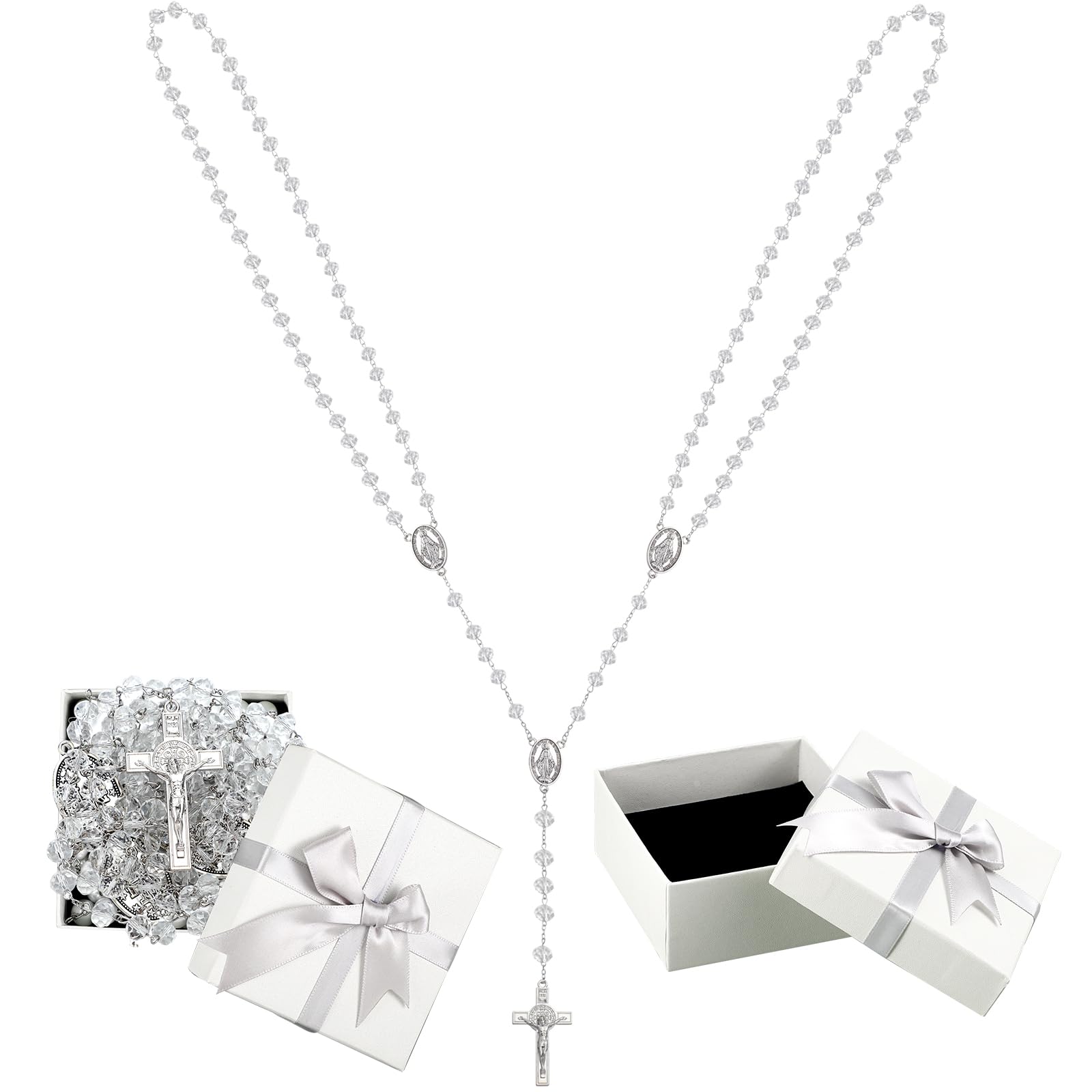 Wowangce Crystal Wedding Lasso for Ceremony Wedding Cord Wedding Lazo with Gift Box De Bodas Arras Rope Lazo para Boda Catolica Bridal Unity Cord Perlas for Filipino Mexico Hispanic Weddings Gift