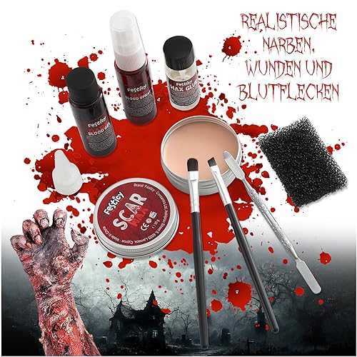 Festicy Halloween Spezialeffekt Make Up Set, Kunstblut, Narbenwachs & mehr – Ansicht 3